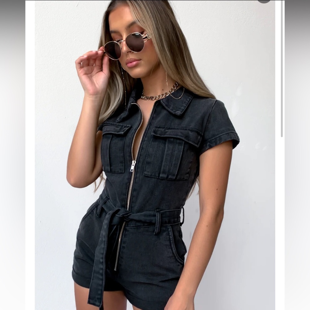 White fox Boutique black denim romper